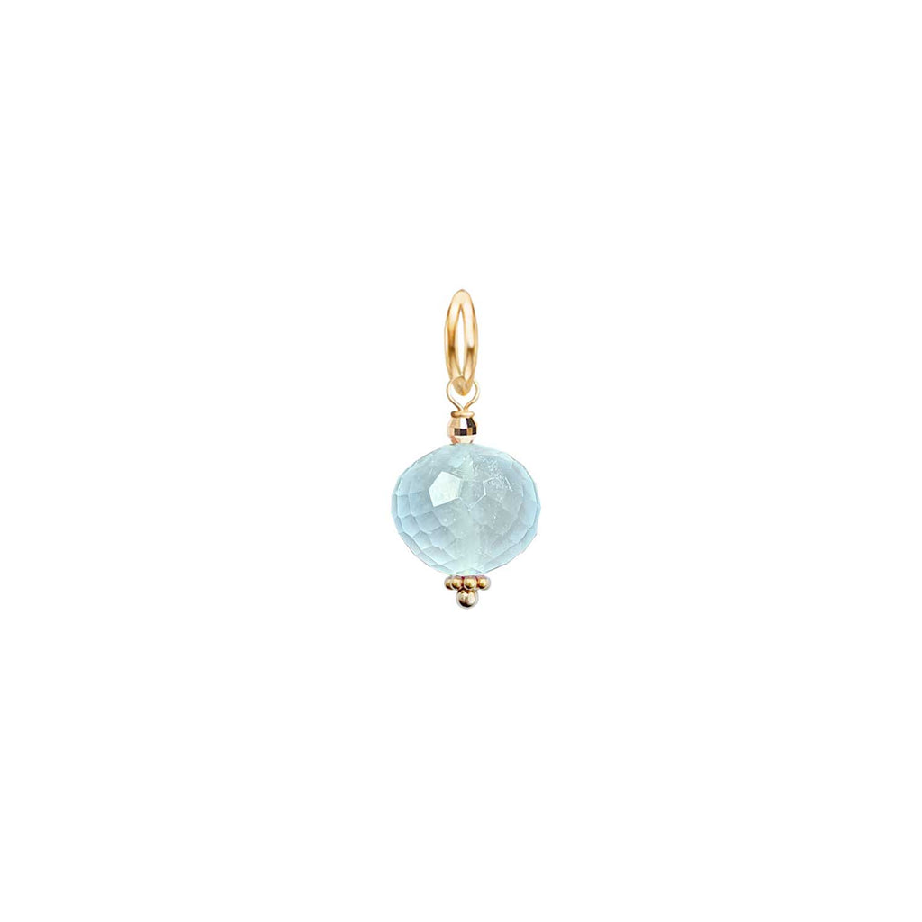 Aquamarine pendant or charm in 18k Gold, faceted button gemstone, beautiful natural blue milky colour