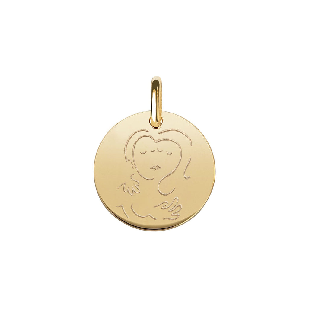 Muze 18k gold vermeil kiss medal charm, art inspired jewelry, dainty talisman symbol of love, passion, affection. Meaningful sentimental gift perfect for wife or girlfriend.