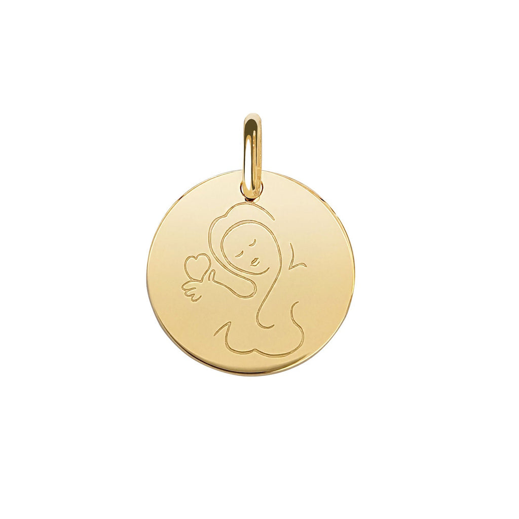 Muze 18k gold vermeil medal Love charm, art inspired jewelry, dainty talisman symbol of love, protection. Meaningful sentimental gift perfect for mother, daughter or girlfriend.