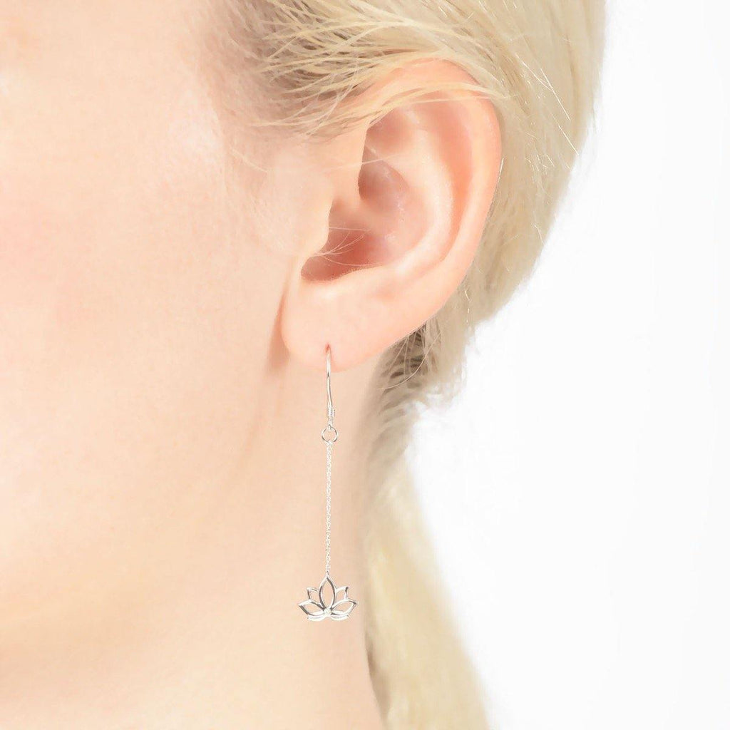 Lotus One Diamond Long Earrings - Perle de Lune