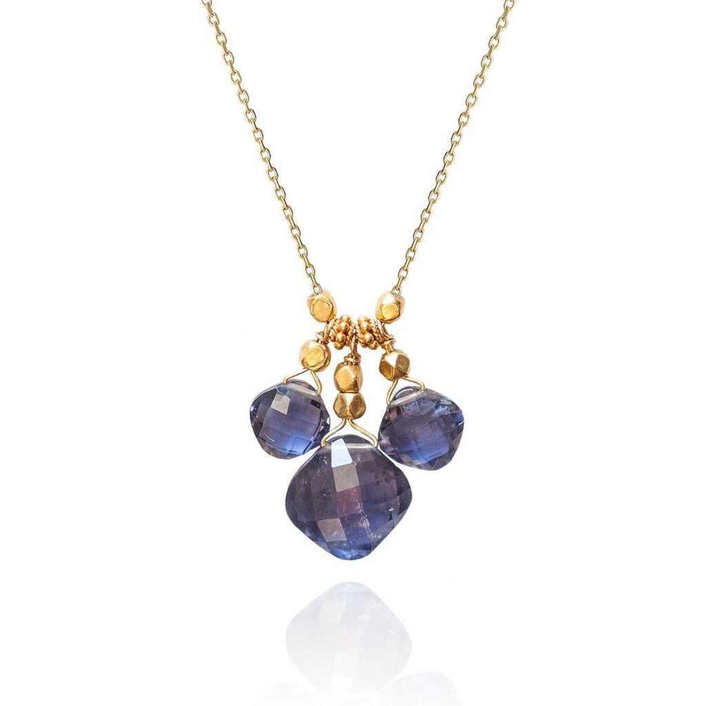 Iolite gemstones necklace 18k gold Perle de Lune