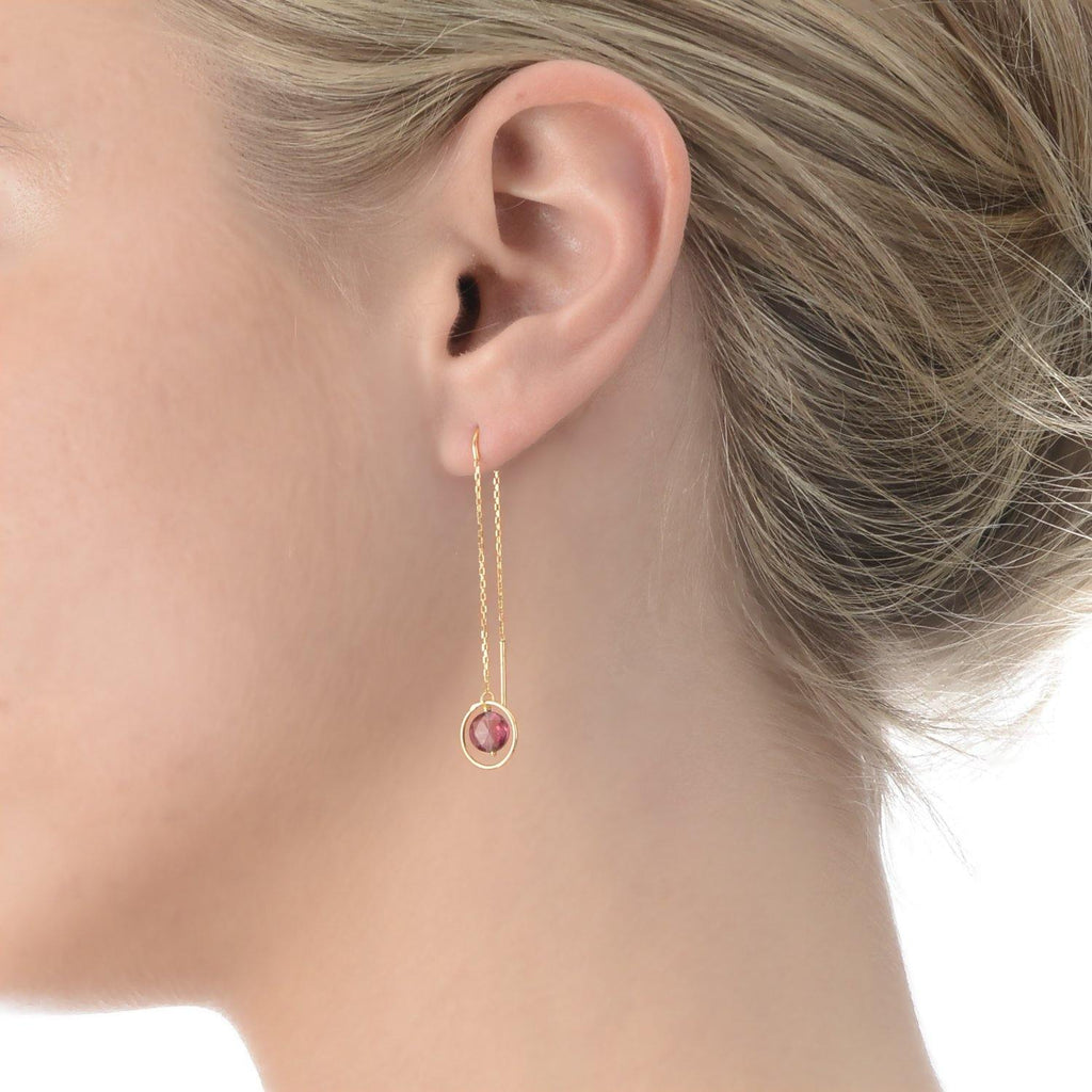 Long Chain Ellipse Earrings Red Garnet - 18k Gold - Perle de Lune