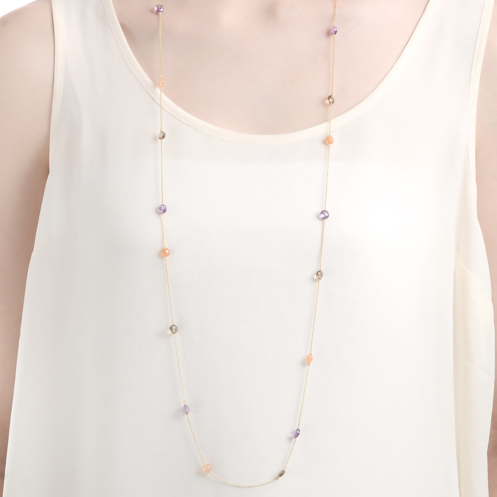 Pop Wrap Necklace 18k Gold Amethyst, Apricot Moonstone, Smoky Quartz - Perle de Lune