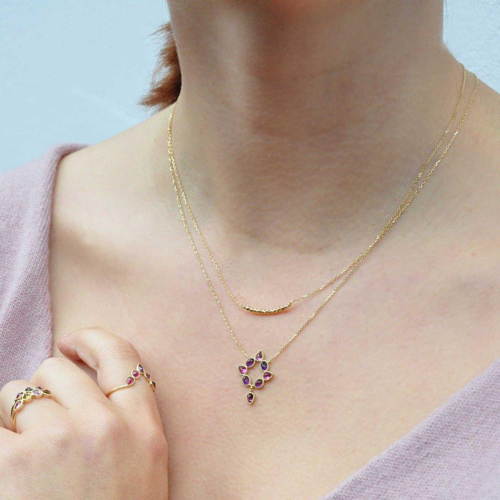 Color Nova Crown Necklace - 18k Gold Pink Garnet and Amethyst - Perle de Lune