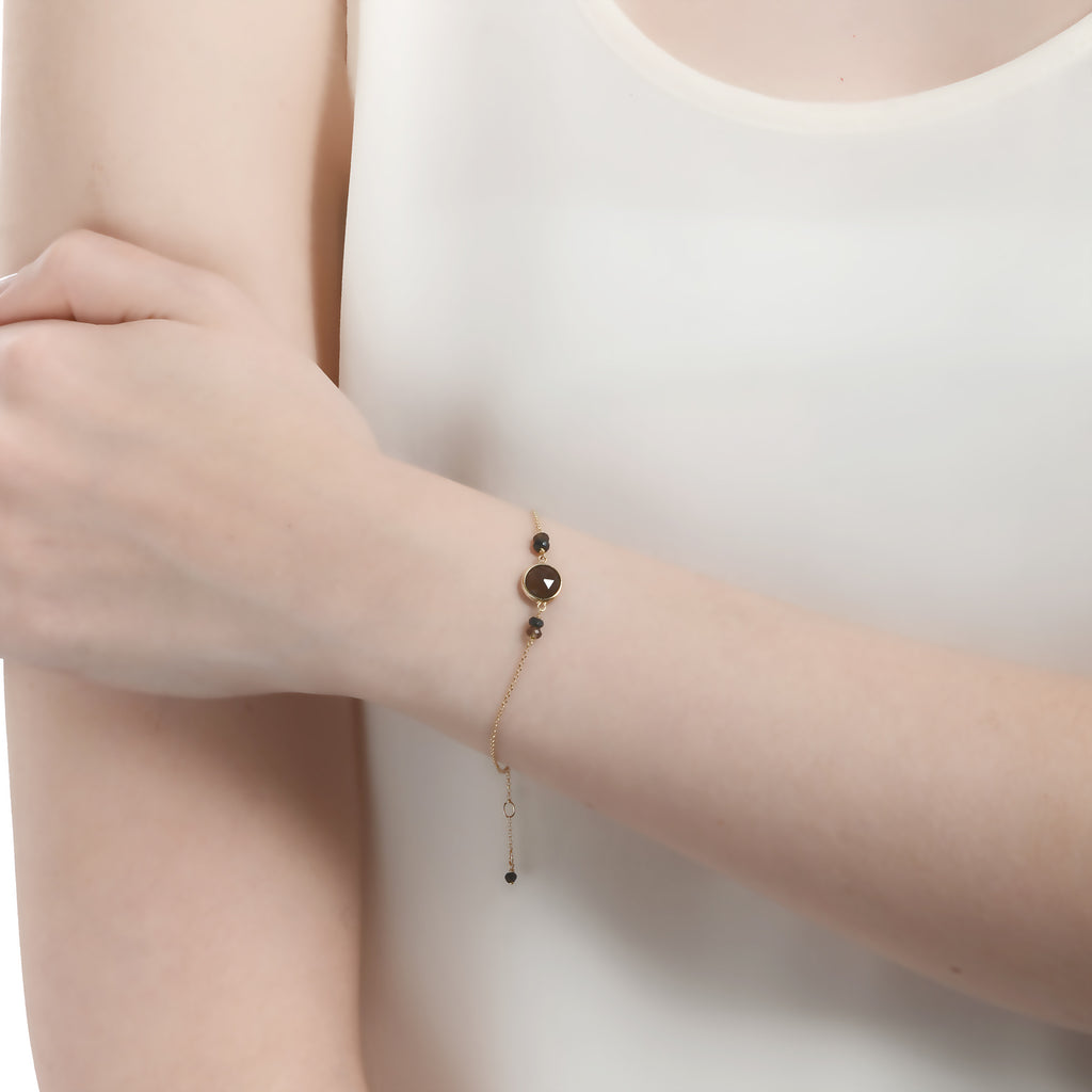 Precious Chain Bracelet Smoky Quartz - 18k Gold - Perle de Lune