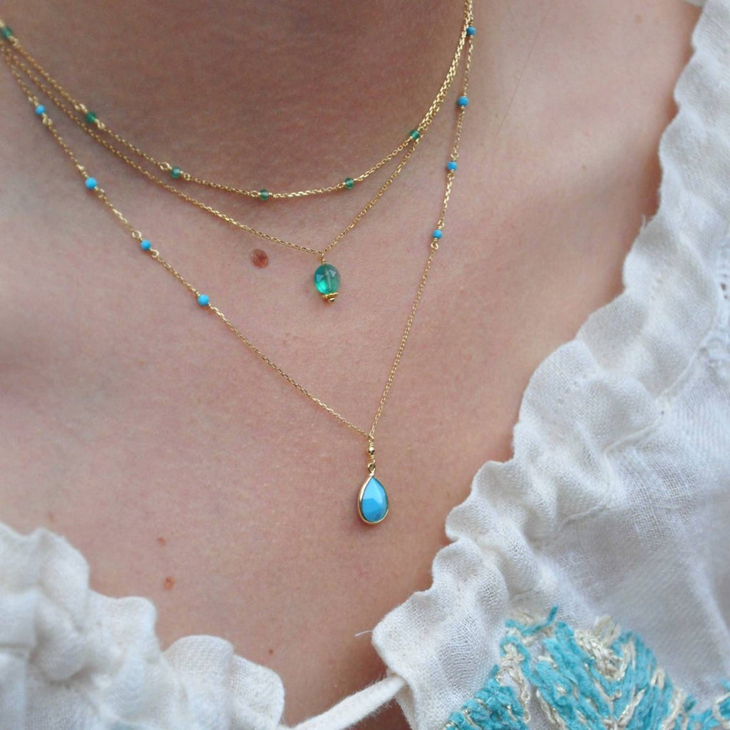 Precious Beads Drop Necklace 18k Gold Turquoise - Perle de Lune
