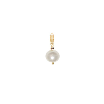 Round white Freshwater pearl 18k gold charm on an oval bail