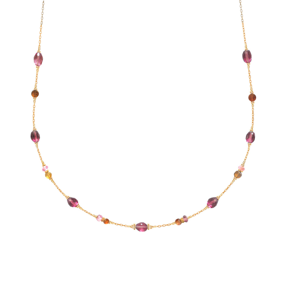 Pink and golden tourmaline beads choker necklace on 18k gold, limited edition by Perle de Lune