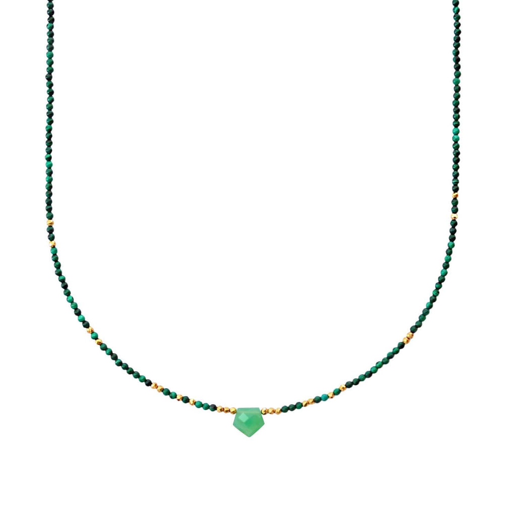Chrysoprase Gemstone bullet style faceted with malachite and golden hematite gemstone Beads Choker Necklace 