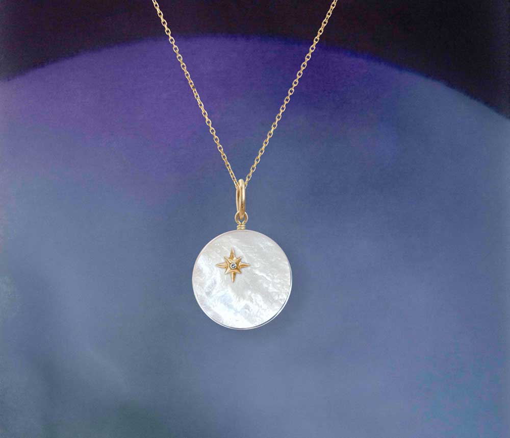 mother of pearl gold necklace collier or lune etoile étoile nacre