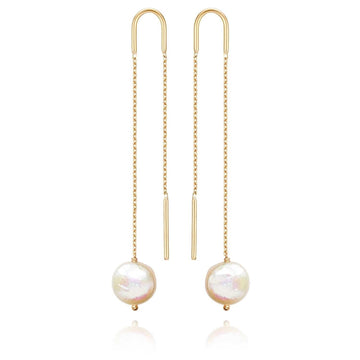 Baroque Flat Pearl Earrings Freshwater Pearls - 18k Gold - Perle de Lune