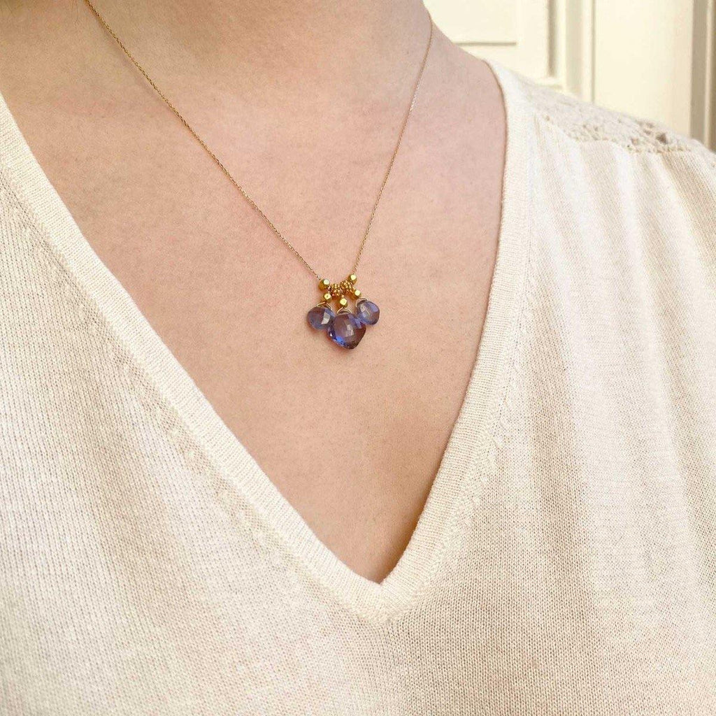 Cushion Boho Necklace Iolite  on model- 18k Gold - Perle de Lune