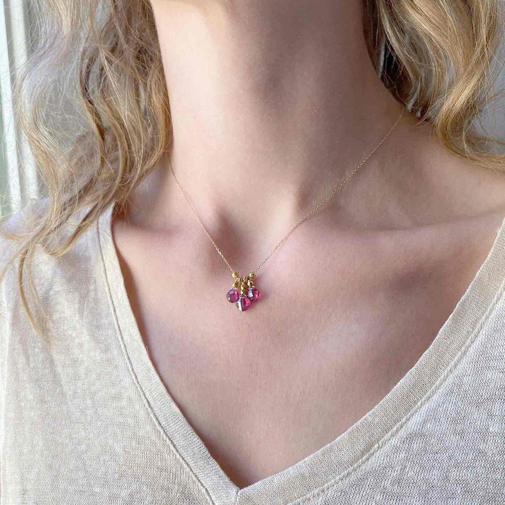 Cushion Boho Necklace Pink Garnet - 18k Gold - Perle de Lune