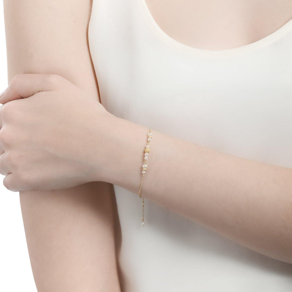 Frosted Bracelet 18k Gold White freshwater pearls - Perle de Lune