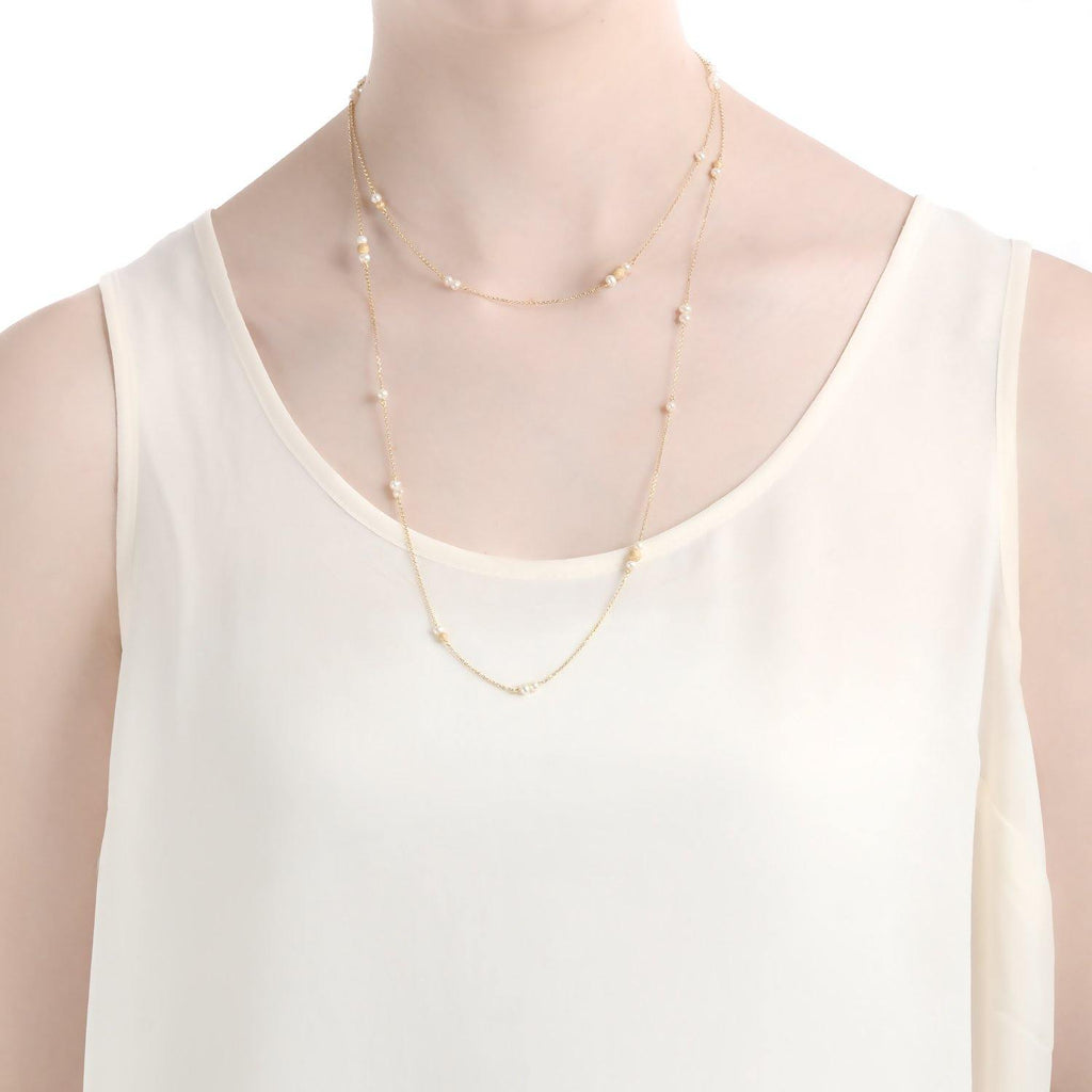 Frosted Long Wrap Necklace - 18k Gold White freshwater pearls - Perle de Lune