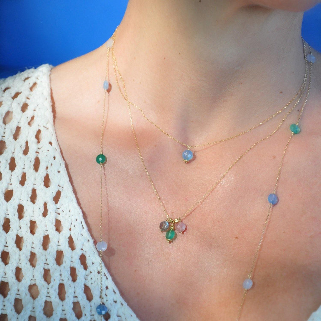 Gem Confetti Necklace Blue Quartz - 18k Gold - Perle de Lune