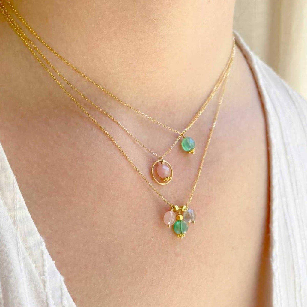 Gem confetti Necklace Green Agate - 18k Gold - Perle de Lune