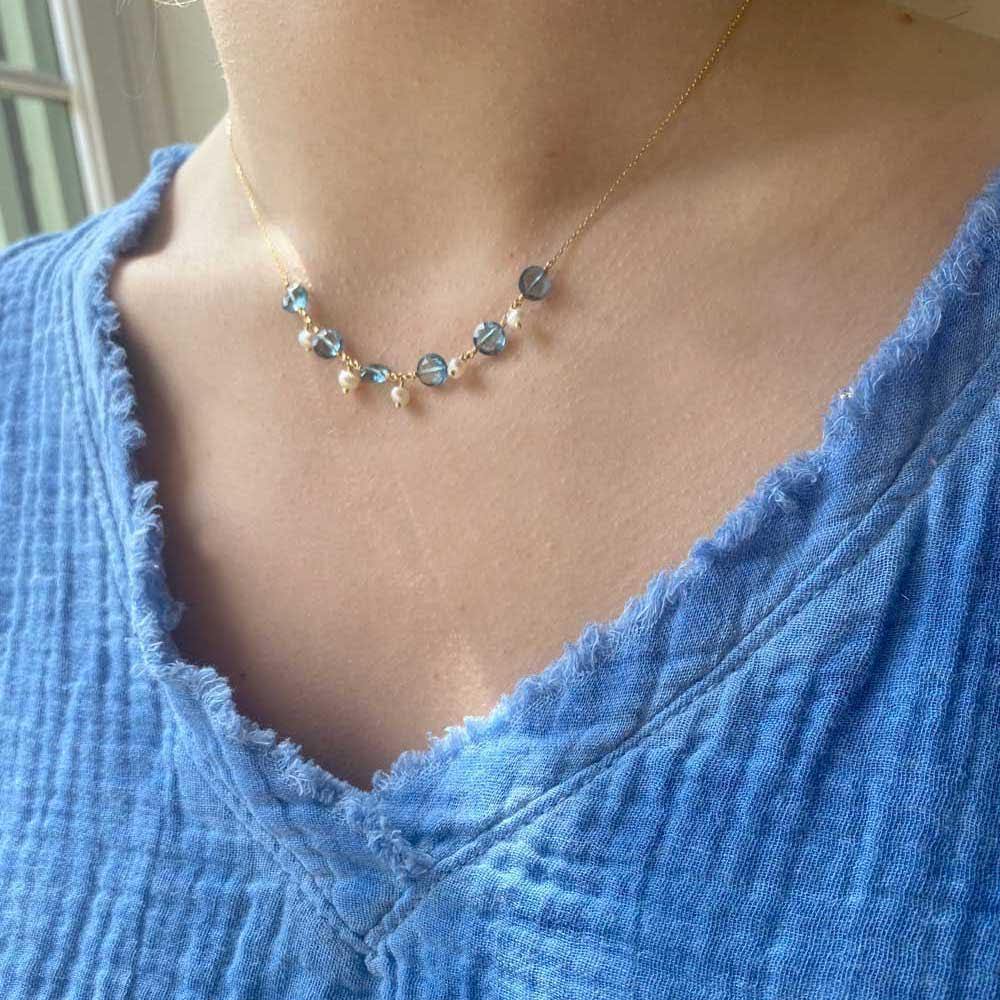 Indie Galaxy Pearl Gem Necklace Blue Topaz - 18k Gold - Perle de Lune