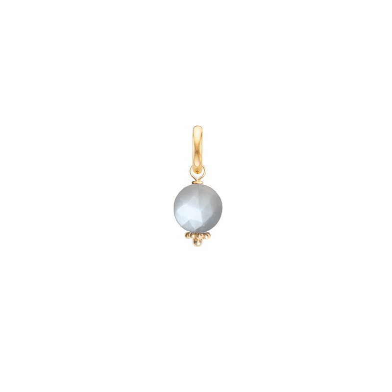 Jaipur Pastille Charm for Necklace Grey Moonstone - Boho bead -18k Gold - Perle de Lune