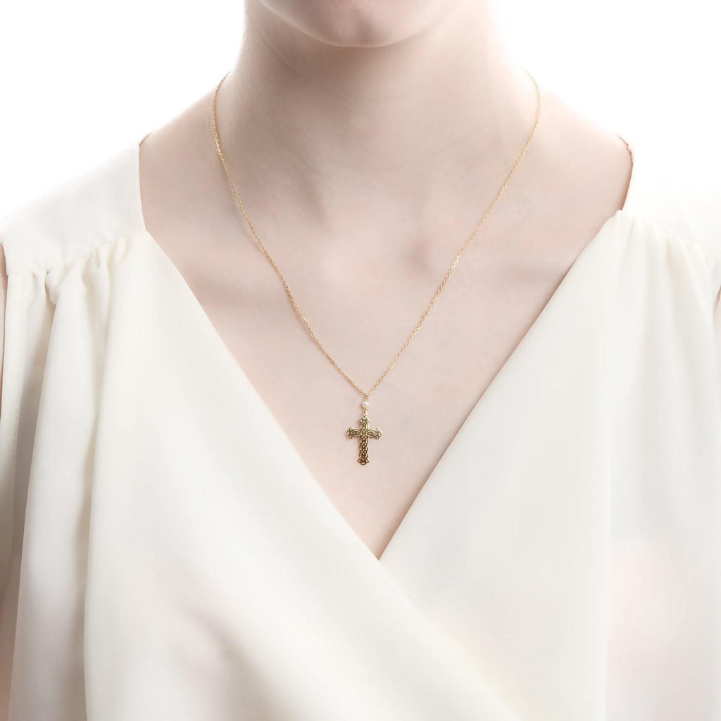 Lace Cross Pendant Freshwater Pearl & 18k Gold - Perle de Lune