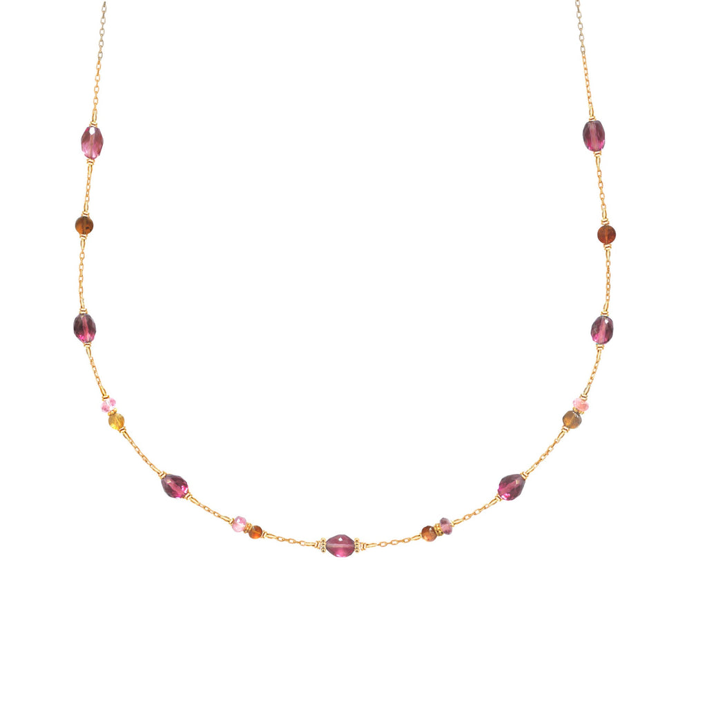 Pink and golden tourmaline beads choker necklace on 18k gold, limited edition by Perle de Lune