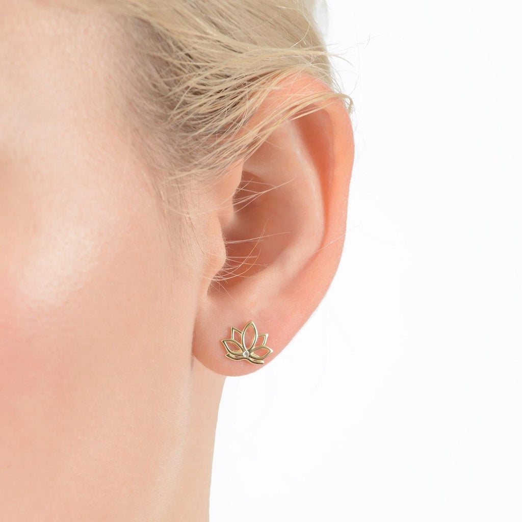 Lotus One Diamond Ear Studs - Perle de Lune