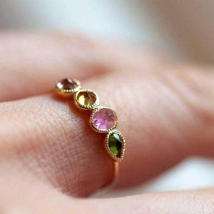 Mosaik Gold Ring - 18k Gold Mix Pink and Green Tourmaline - Perle de Lune