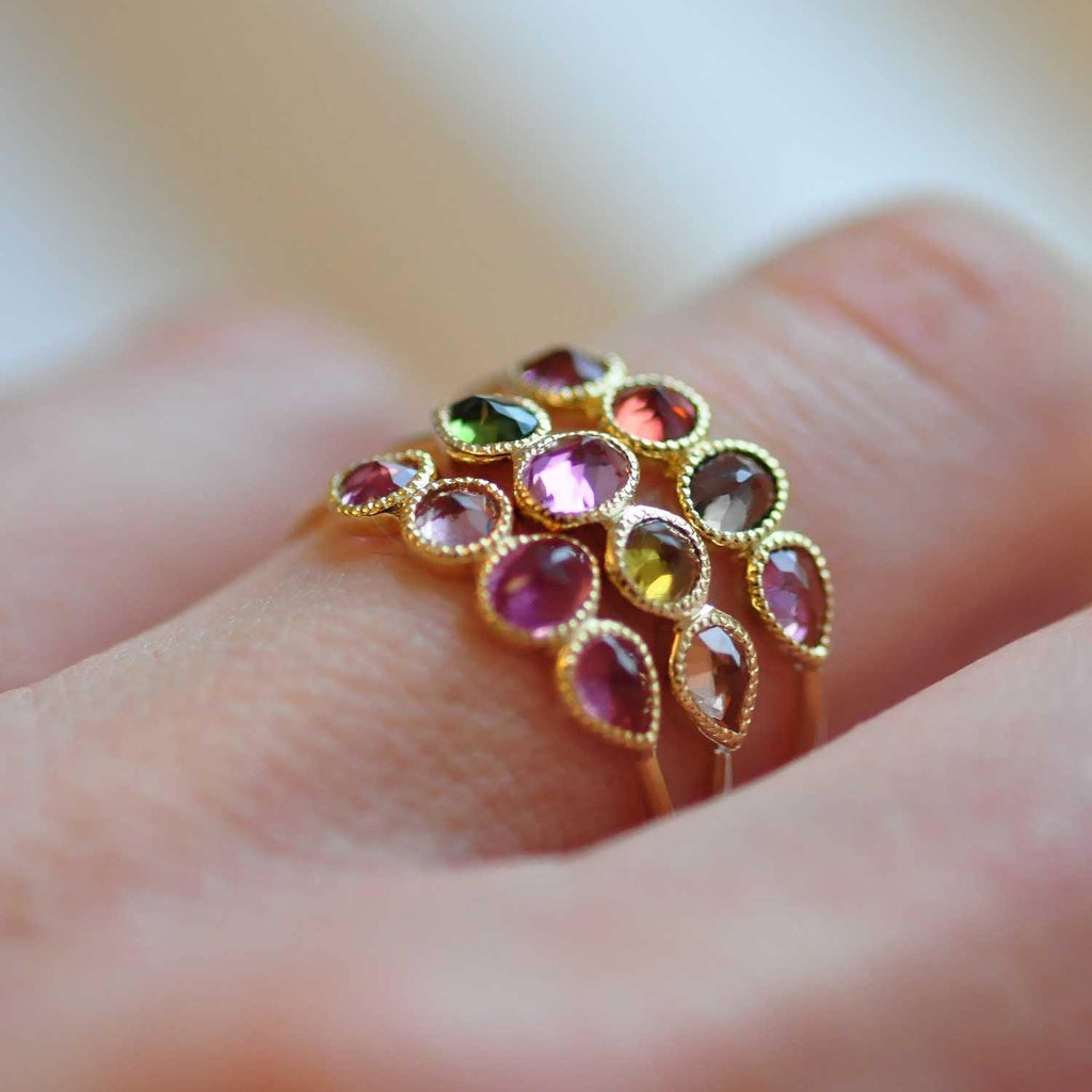 Mosaik Gold Ring - 18k Gold Mix Pink and Green Tourmaline - Perle de Lune