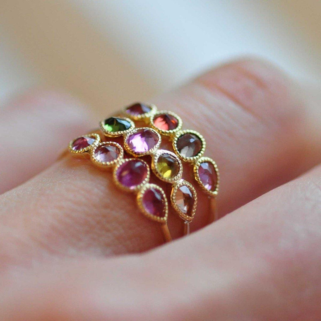 Mosaik Gold Ring - 18k Gold Pink Tourmaline, Red Garnet - Perle de Lune