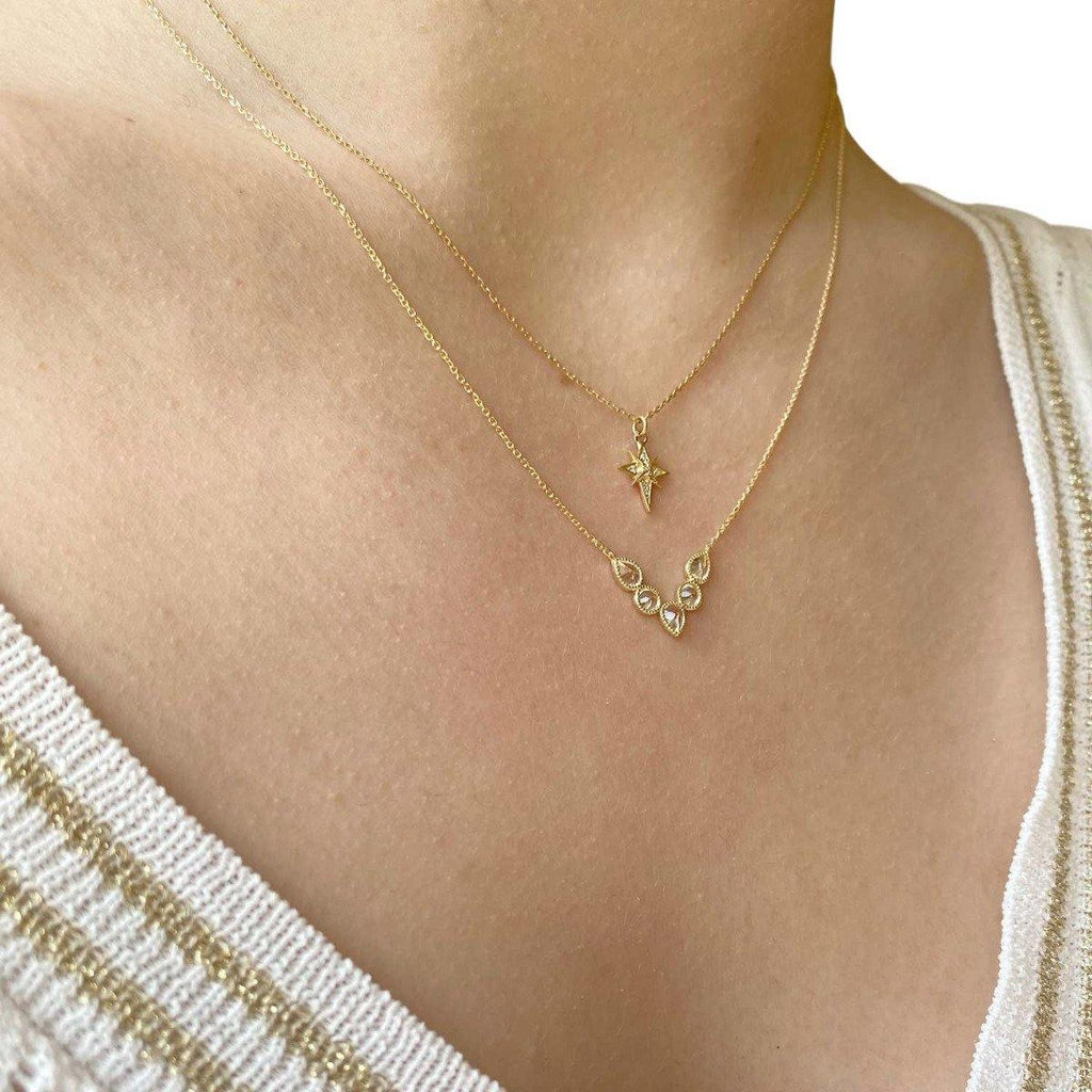 Mosaik Spike Necklace - 18k Gold White Topaz - Perle de Lune