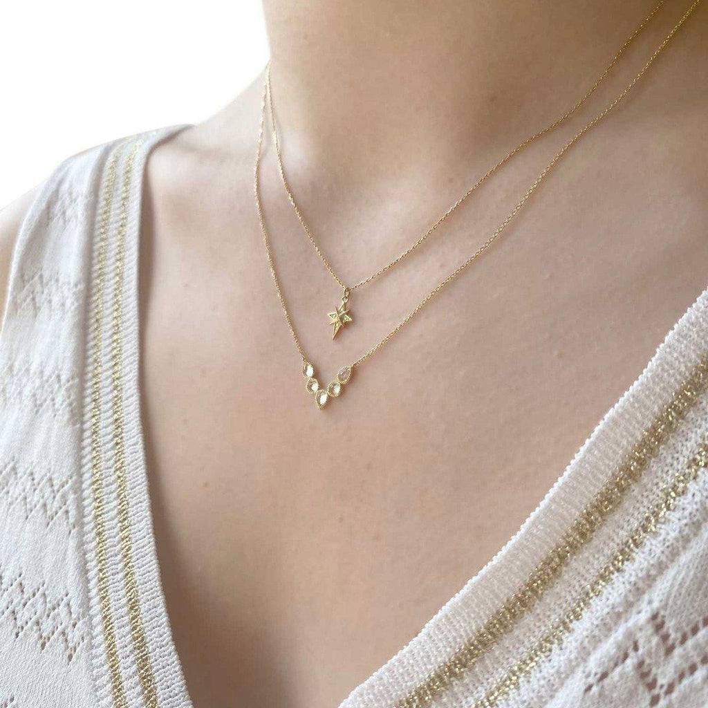 Mosaik Spike Necklace - 18k Gold White Topaz - Perle de Lune