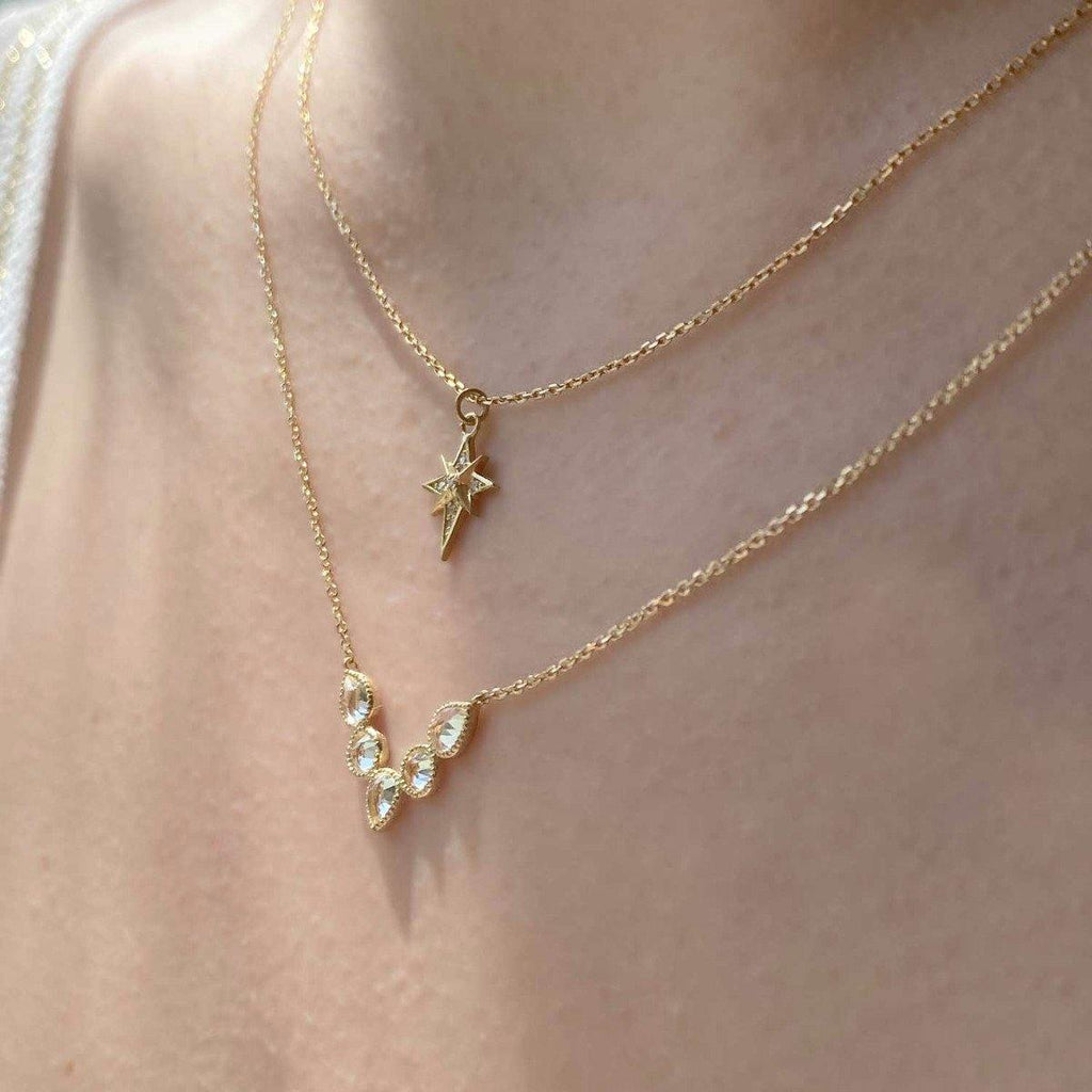 Mosaik Spike Necklace - 18k Gold White Topaz - Perle de Lune