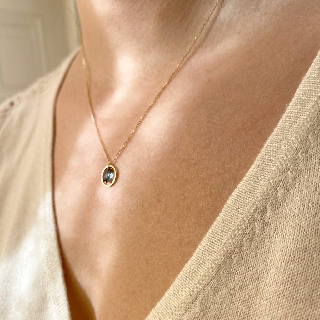 Pastille Ellipse Necklace Blue Topaz - 18k Gold - Perle de Lune