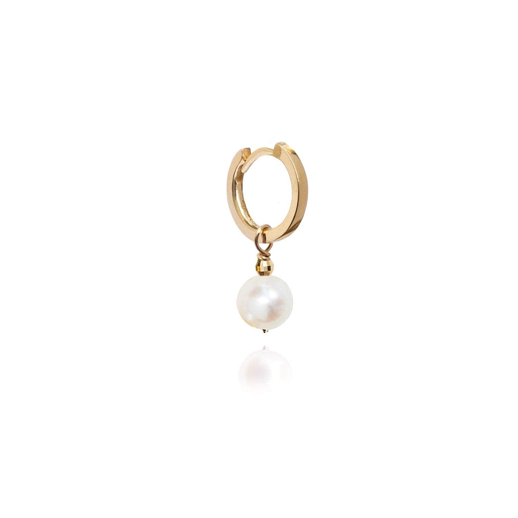 Pearl Charm for Earring White Freshwater Pearl on a hoop earring- 18k Gold - Perle de Lune