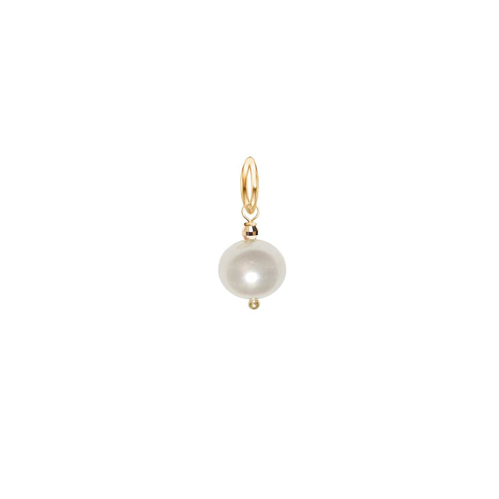 Round white Freshwater pearl 18k gold charm on an oval bail