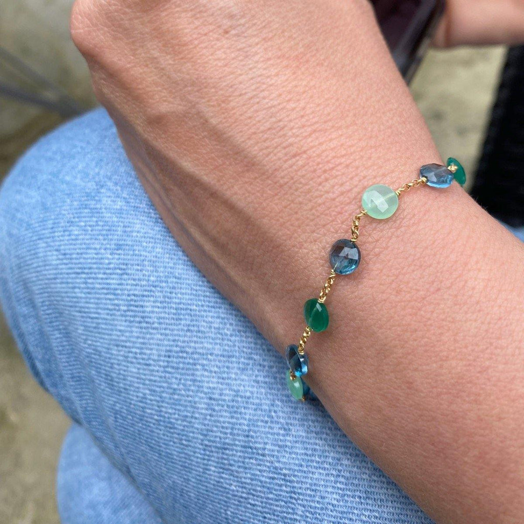 Pop Galaxy Eternity Bracelet Blue Topaz Green Agate, Chrysoprase 18k Gold - Perle de Lune