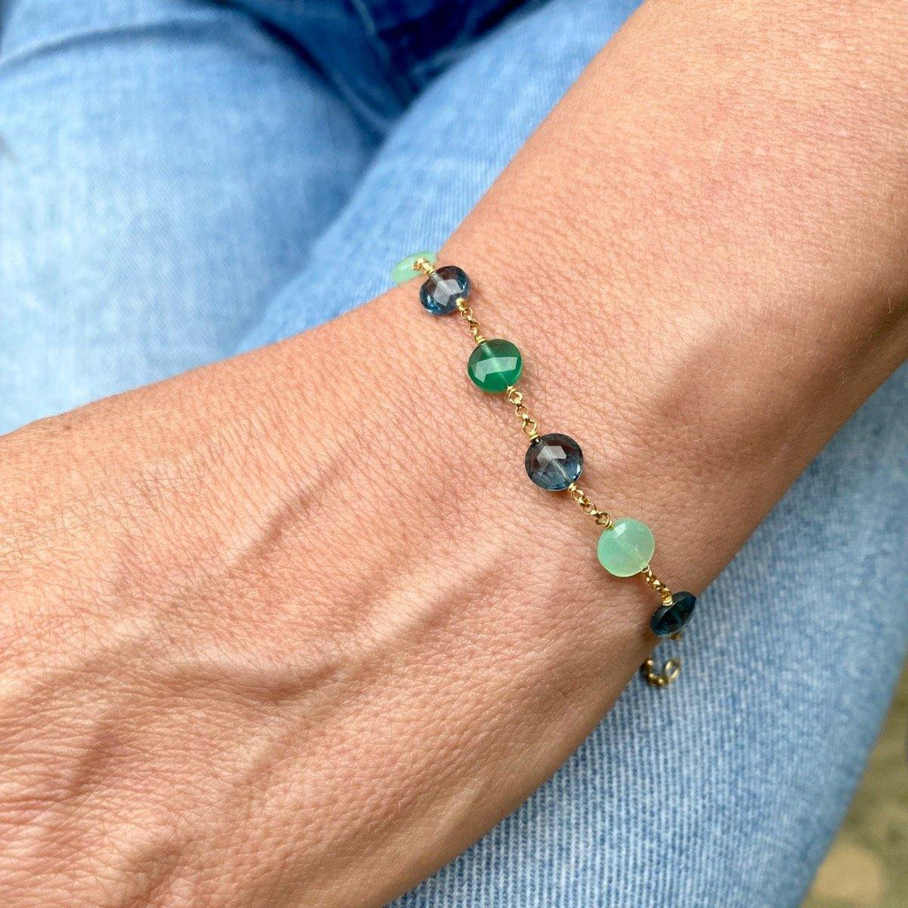 Pop Galaxy Eternity Bracelet Blue Topaz Green Agate, Chrysoprase 18k Gold - Perle de Lune