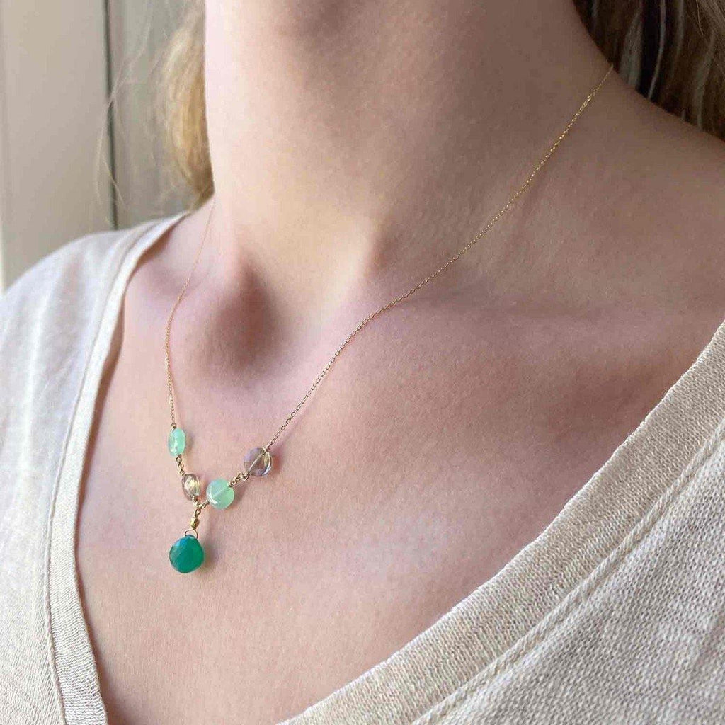 Pop Gravity Necklace Green Agate, Chrysoprase, Smoky Quartz - 18k Gold - Perle de Lune