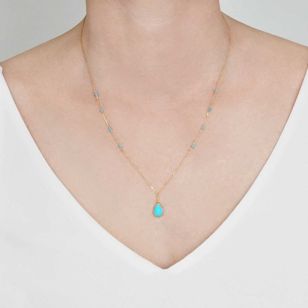 Precious Beads Drop Necklace 18k Gold Turquoise - Perle de Lune