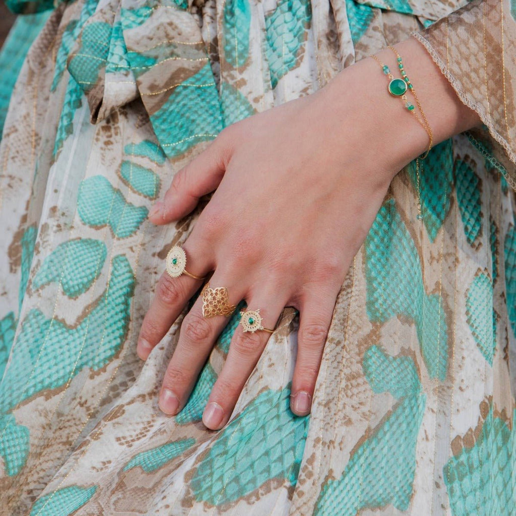 Precious Chain Bracelet Green Agate - 18k Gold - Perle de Lune