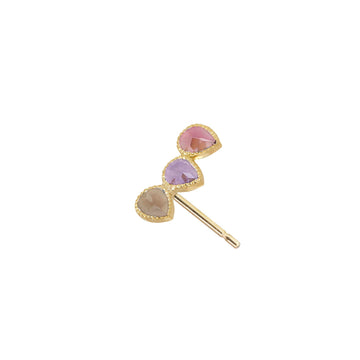 Gmestone trio Ear Climber  left Ear - Pink  Tourmaline Amethyst Smoky 18k Gold Perle de Lune