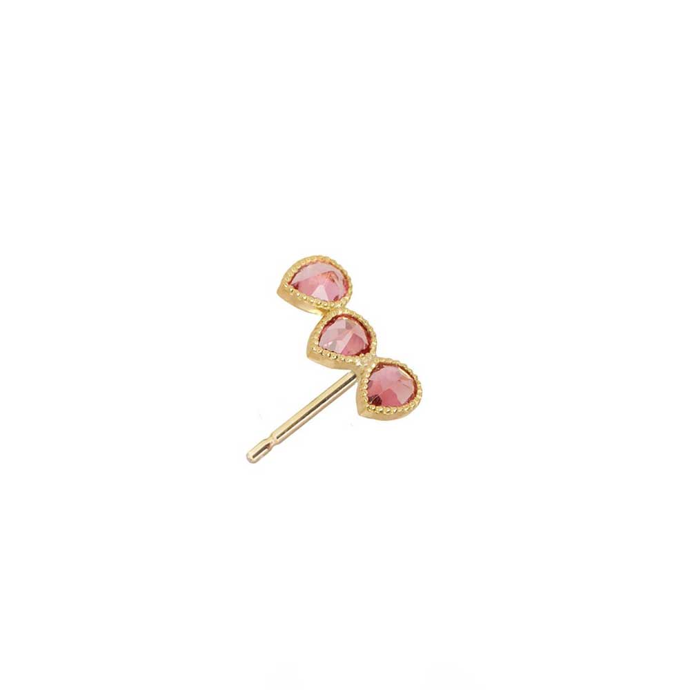 Pink Tourmaline trio Ear Climber for model right Ear 18k Gold Perle de Lune