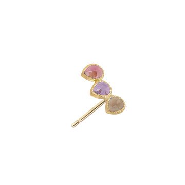 Gemstone trio Ear Climber for right Ear - Pink  Tourmaline Smoky Quartz 18k Gold Perle de Lune