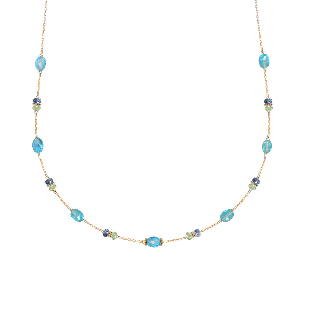 Apatite and Sapphire choker necklace on 18k gold, limited edition by Perle de Lune