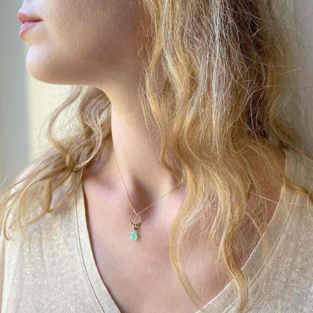 Satellite Drop Necklace Chrysoprase - 18k Gold - Perle de Lune