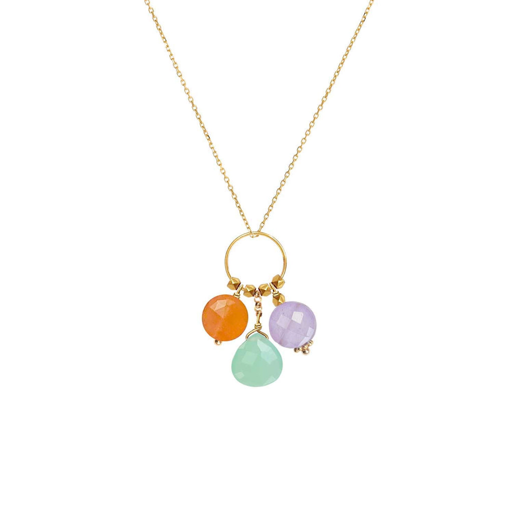 A 18k chain with a charm of 3 gemstones of Carnelian, Chrysoprase & Lavender Jade