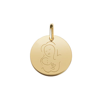 Muze 18k gold Vermeil Medal child talisman charm, art inspired jewelry symbol of love, protection, tenderness and motherhood. A meaningful and sentimental gift perfect for mother, newly born or godchild