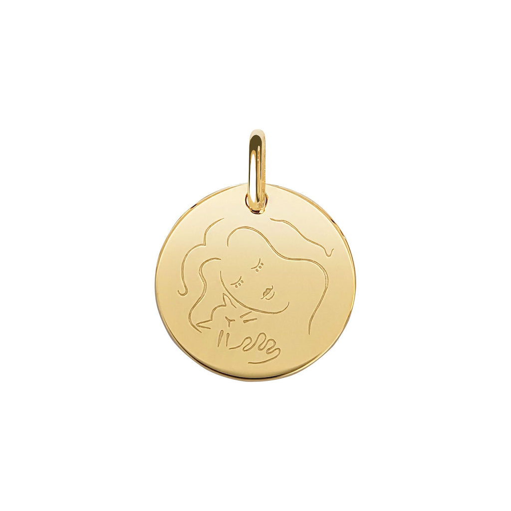 Muze 18k gold vermeil cat medal charm, art inspired jewelry, dainty talisman symbol of love and affection. Meaningful sentimental gift perfect for cat lovers or as a friendship gift.
