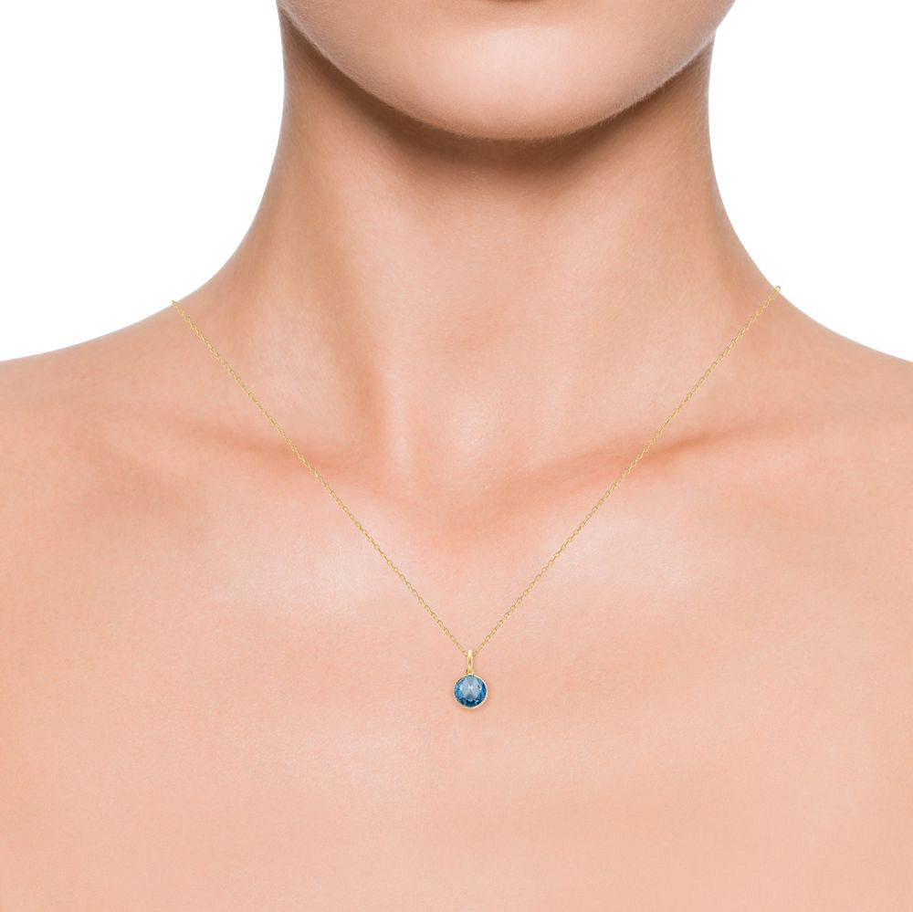 Round Charm for necklace Blue Topaz - 18k Gold - Perle de Lune
