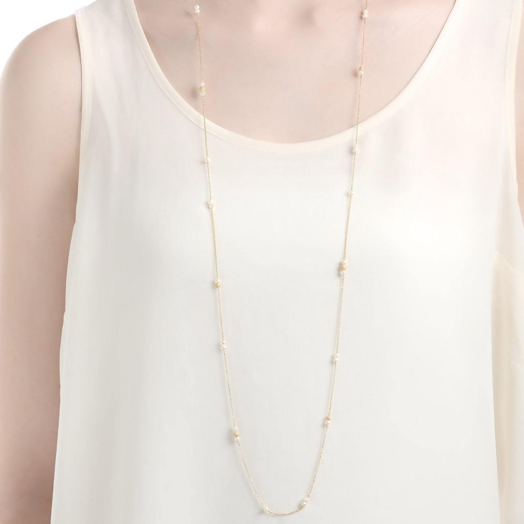 Frosted Long Wrap Necklace - 18k Gold White freshwater pearls - Perle de Lune